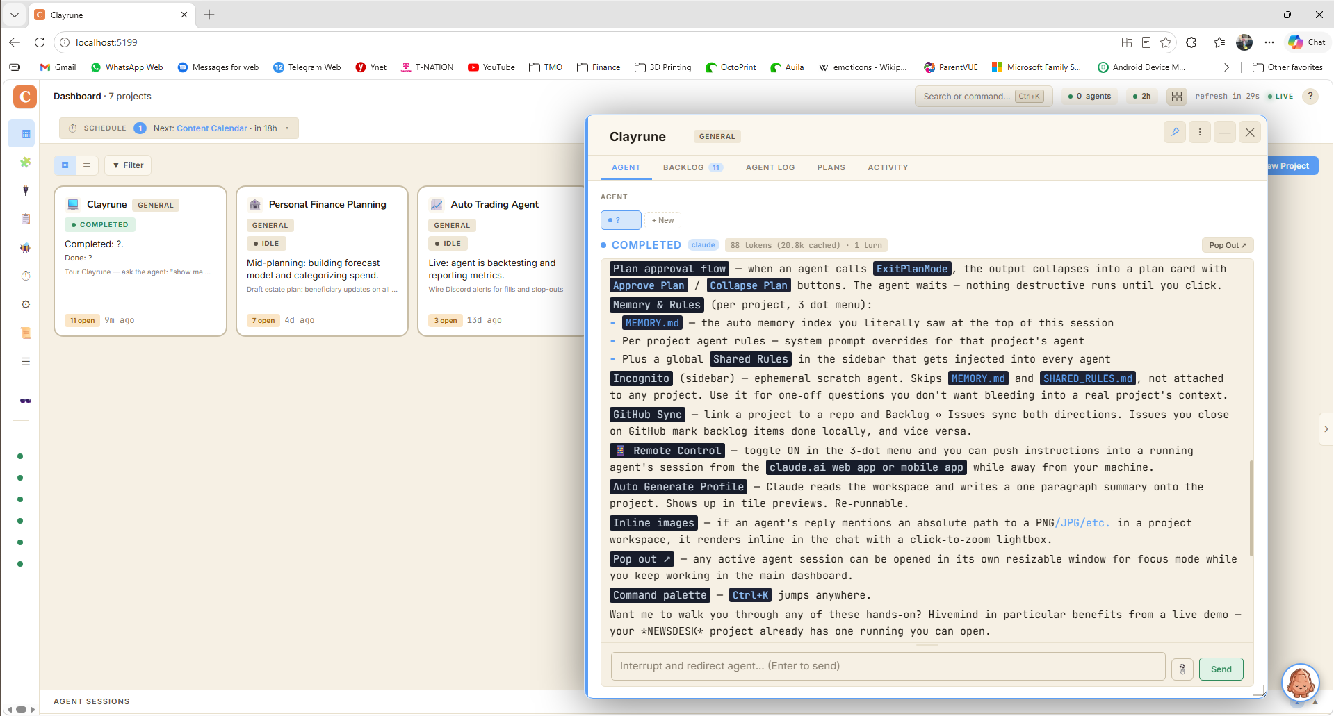 Clayrune project chat conversation opened